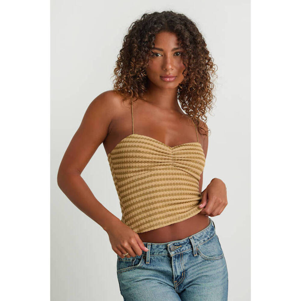 Lulus Jimena Light Brown Striped Knit Ruched Cami Top - Size L